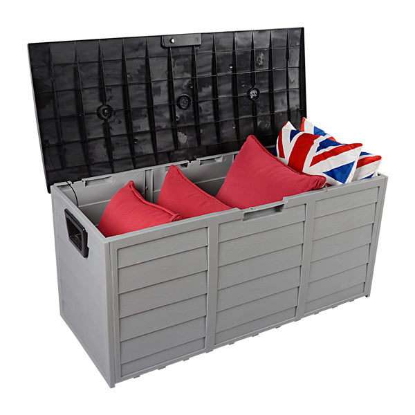 75-Gallon Outdoor Storage Box with Wheels – Black & Grey, Weather-Resistant