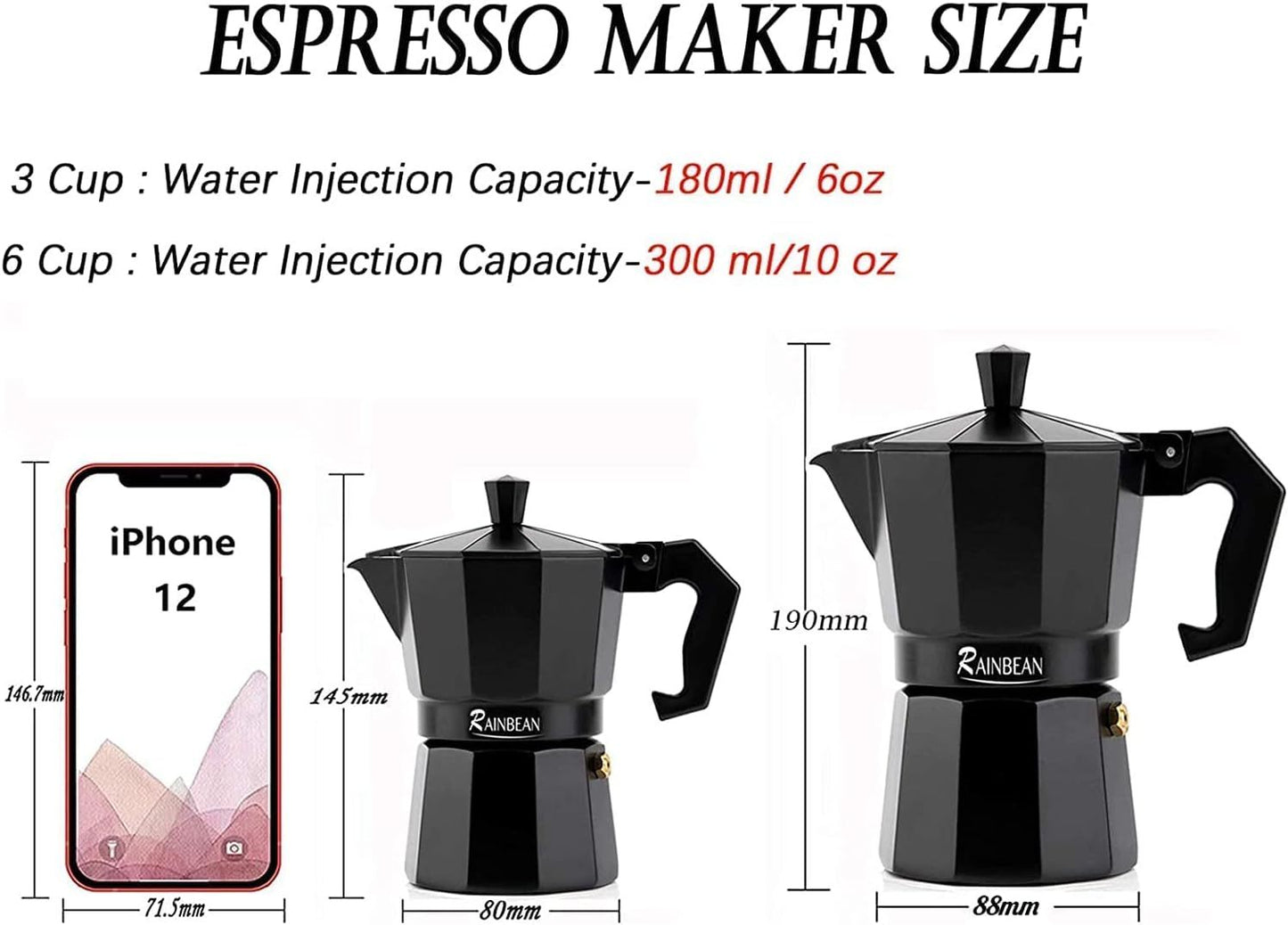 Stovetop Moka Espresso Maker 6-12 Cups 300-600ml Set