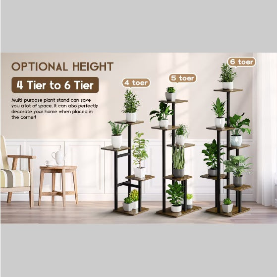 5-Tier Indoor Plant Stand – Multi-Level Wood & Metal Shelves