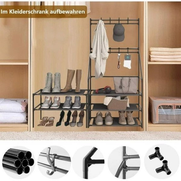 5-Tier Freestanding Entryway Shoe & Coat Rack with 8 Hooks