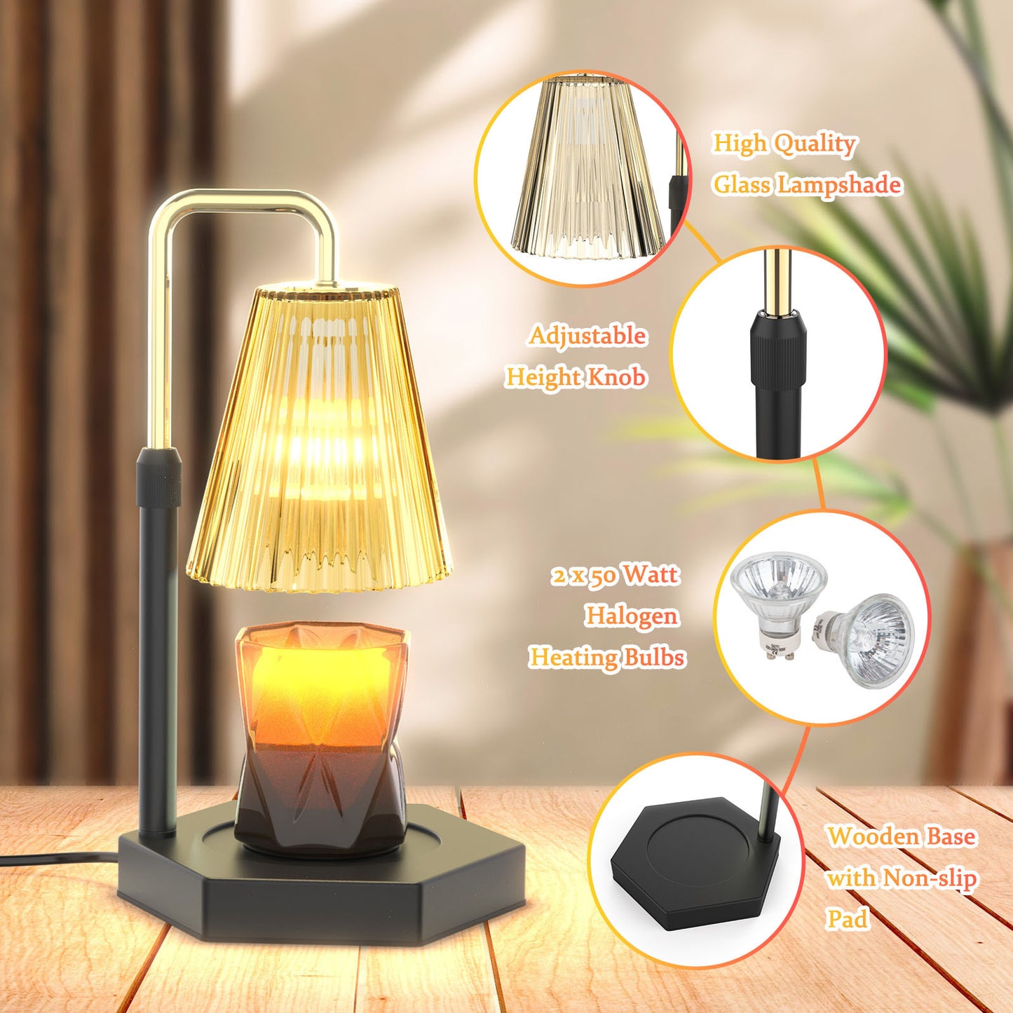 Candle Warmer Lamp Dimmable With Timer, Height Adjustable Set