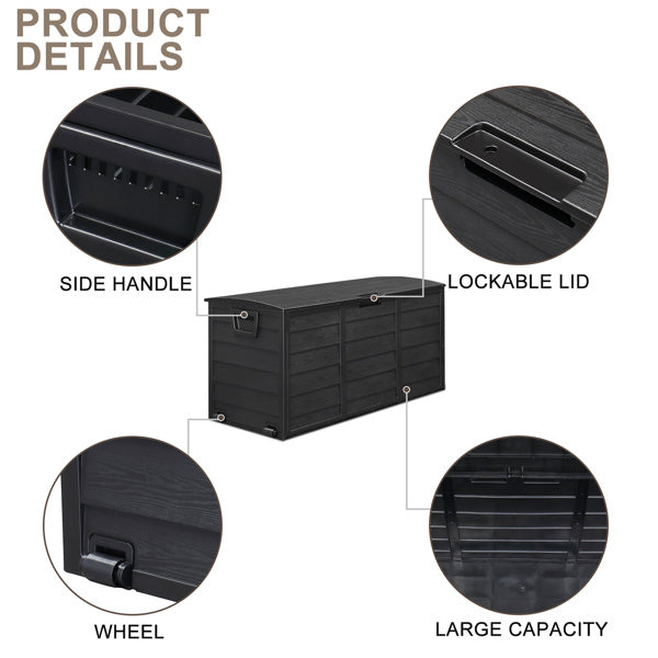 280L Outdoor Storage Box with Wheels – Black, Weather-Resistant