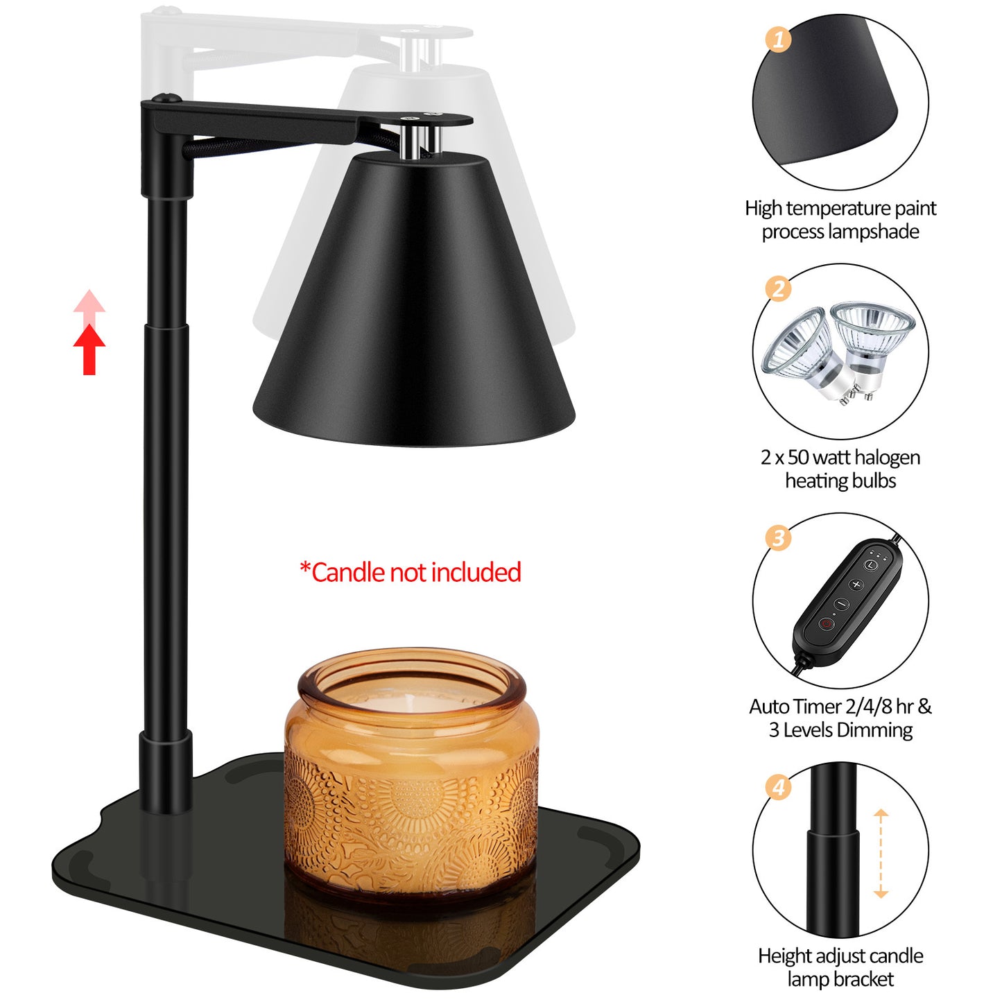 Candle Warmer Lamp Dimmable With Timer, Height Adjustable Set