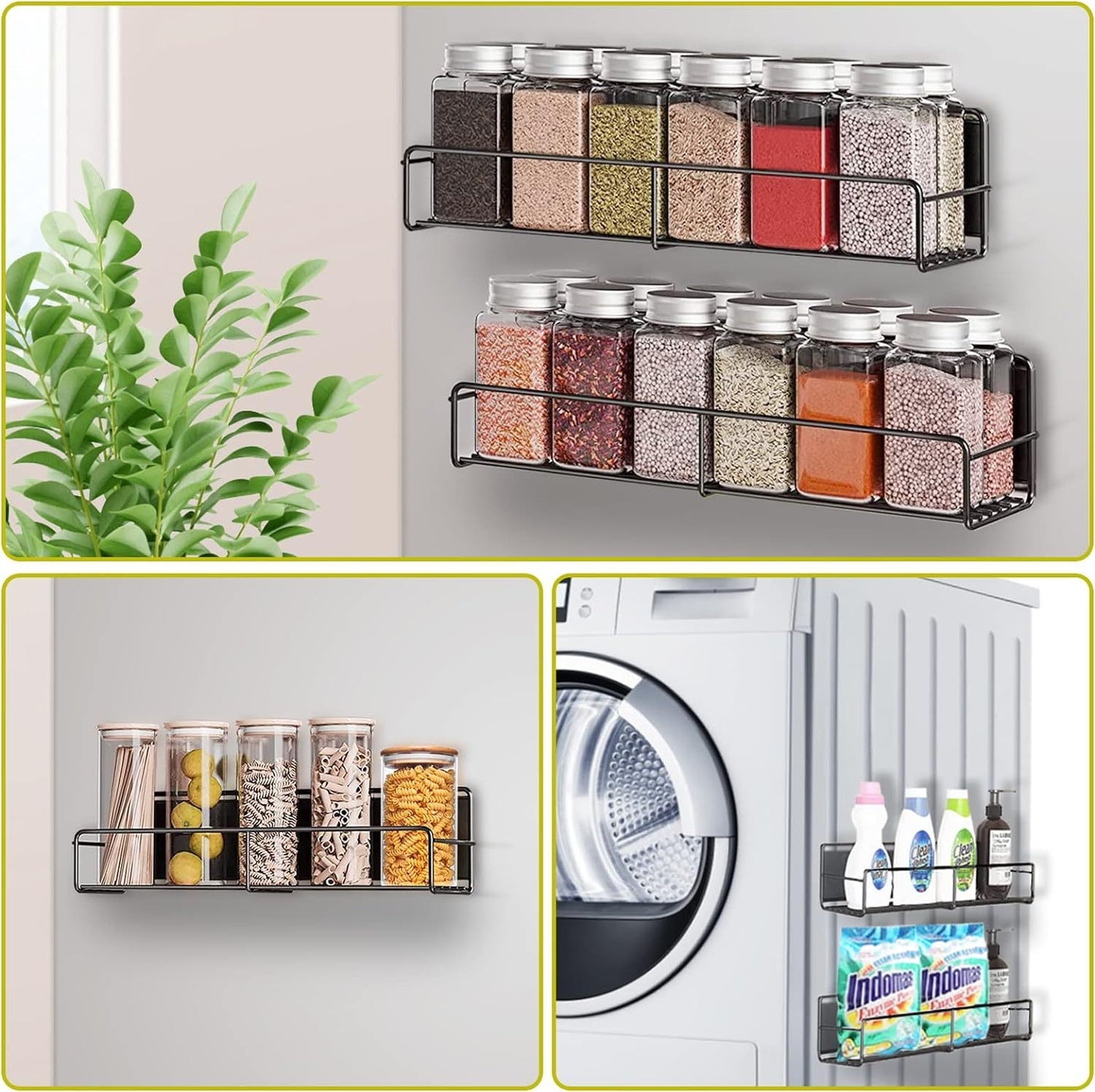 4Pcs Magnetic Spice & Necessities Shelf Rack Set