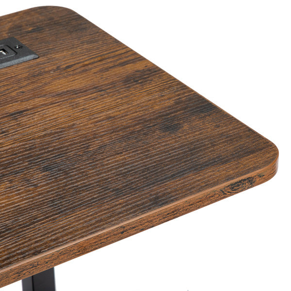 Adjustable Computer Desk with USB Ports & AC Outlets – Retro Brown