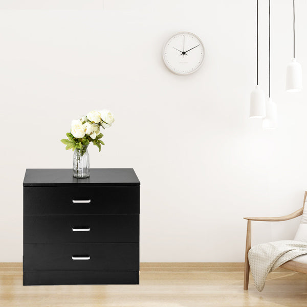 3-Drawer Bedside Storage Table – Black Minimalist Design
