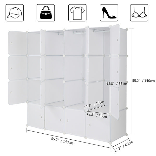 4-Tier 16-Cube Modular Wardrobe – Stackable DIY Closet Organizer