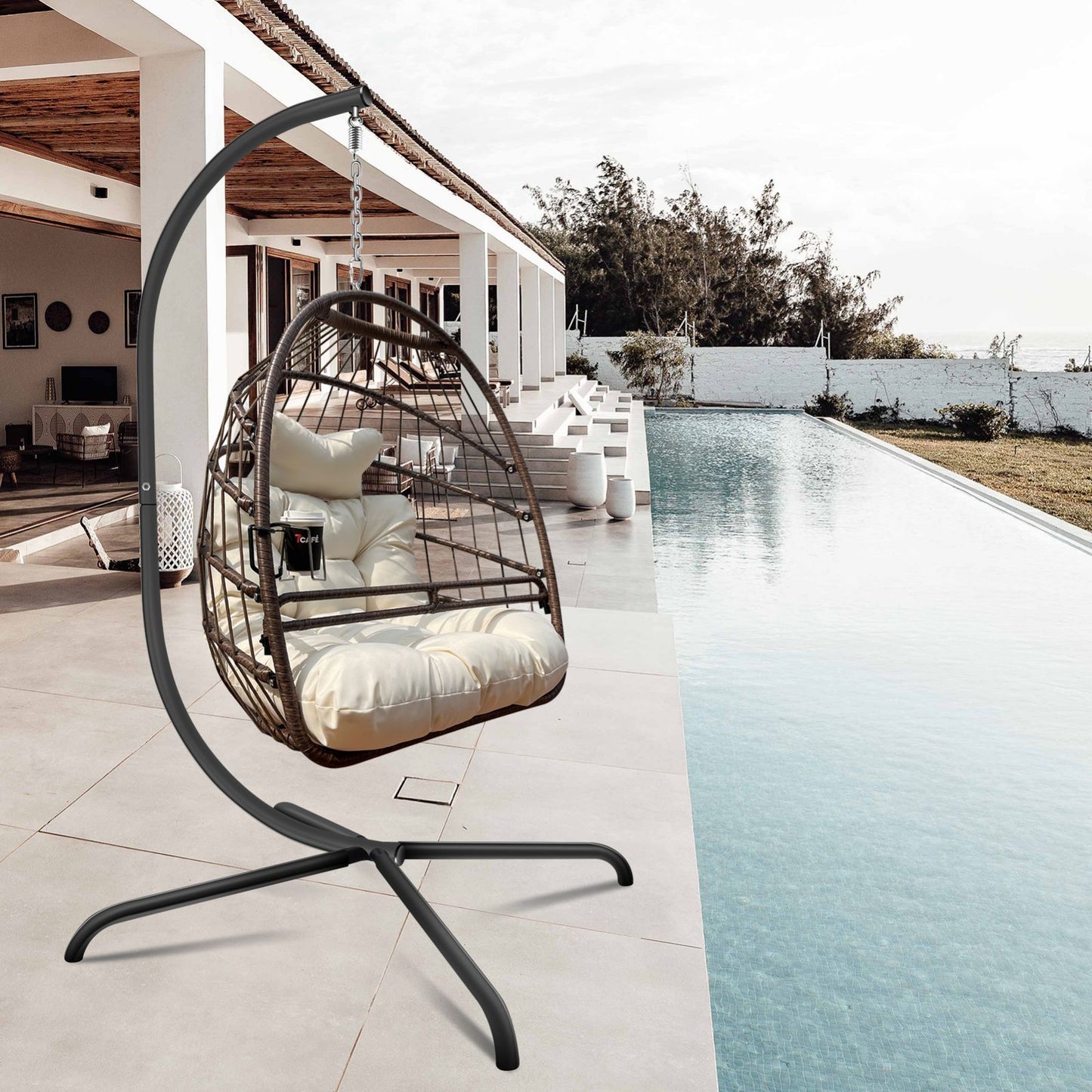 Anti-Rust Egg Hammock Chair With Guardrail Cup Holder