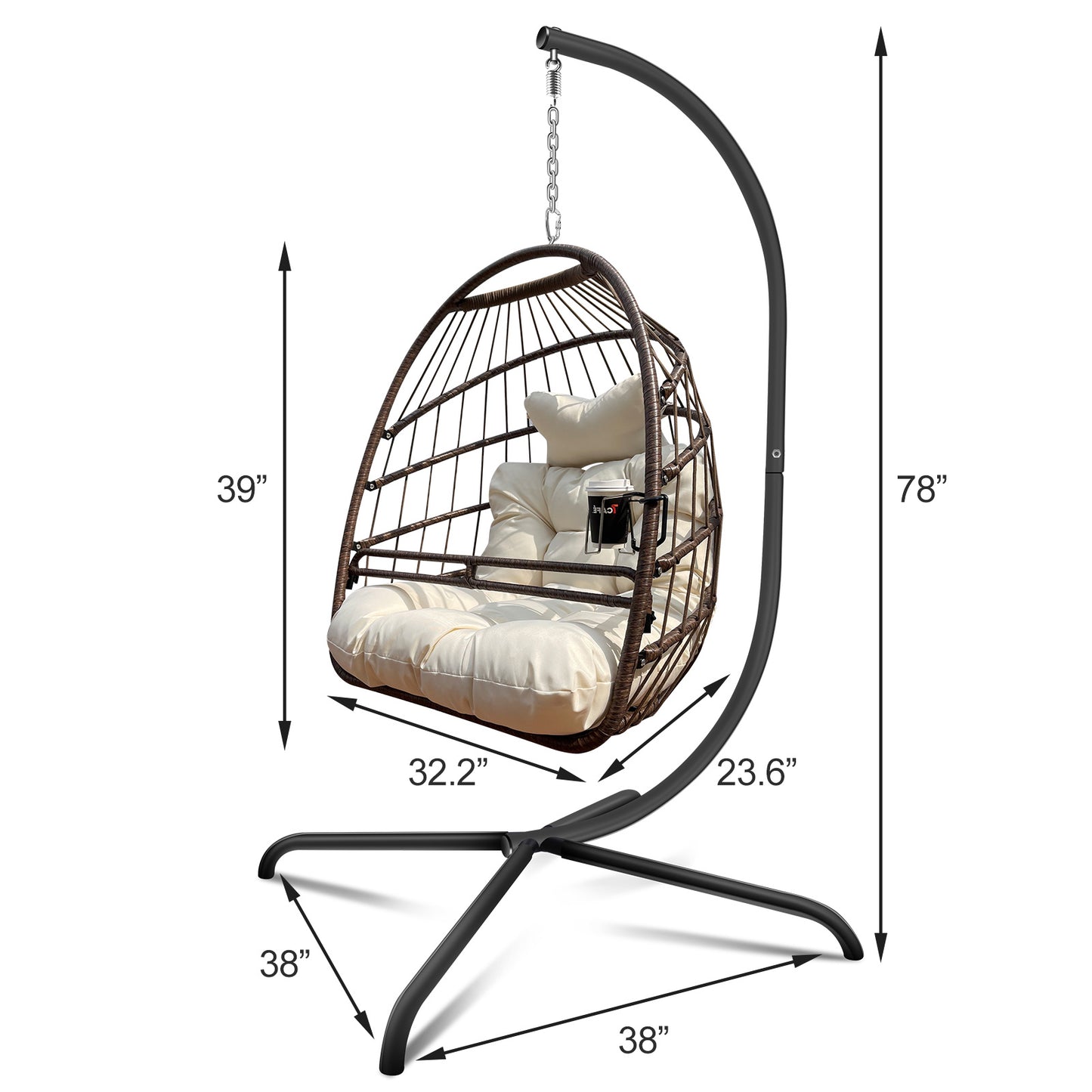 Anti-Rust Egg Hammock Chair With Guardrail Cup Holder