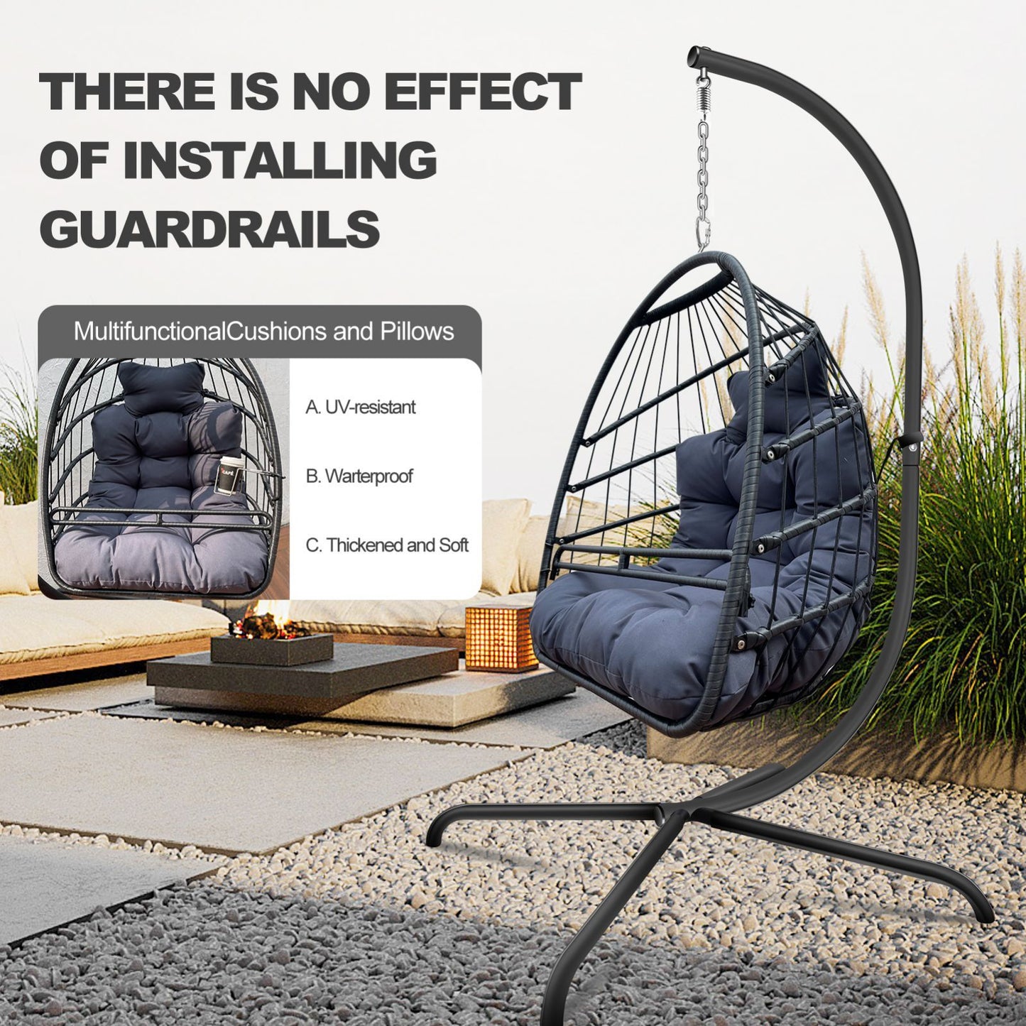 Anti-Rust Egg Hammock Chair With Guardrail Cup Holder