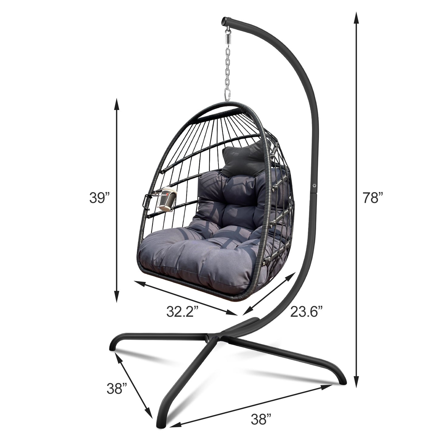 Anti-Rust Egg Hammock Chair With Guardrail Cup Holder