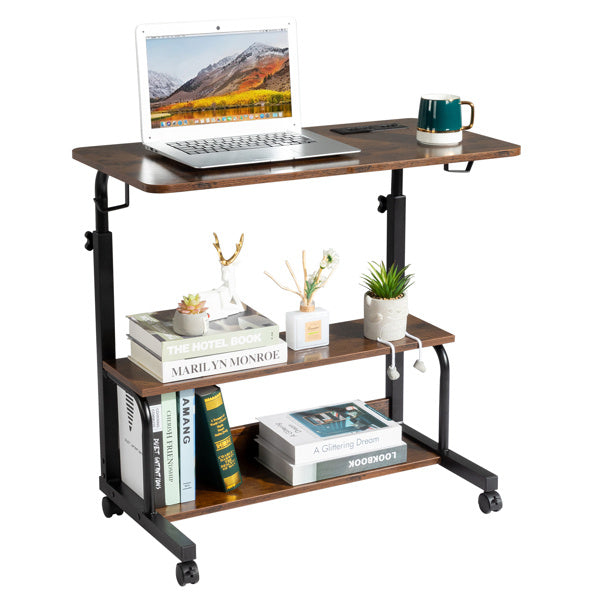 Adjustable Computer Desk with USB Ports & AC Outlets – Retro Brown