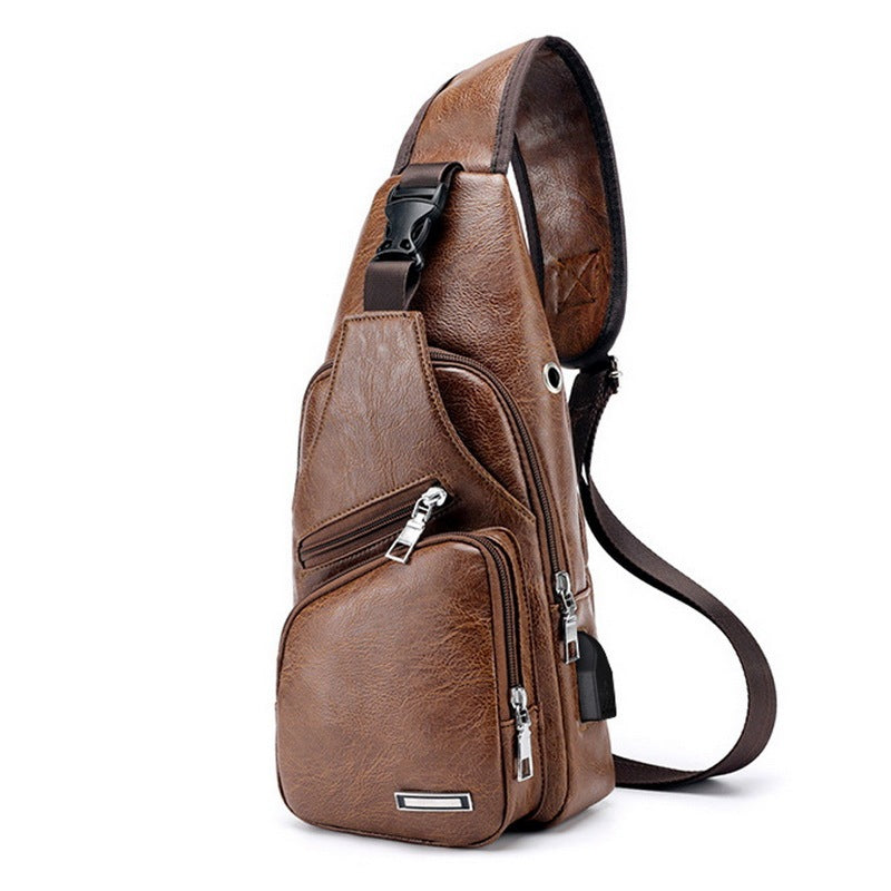 PU Leather USB Charging Chest Crossbody Bag