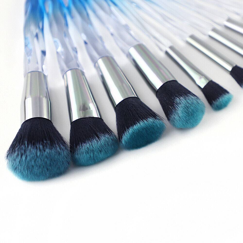 10pcs Crystal Blue Professional Makeup Brush Set