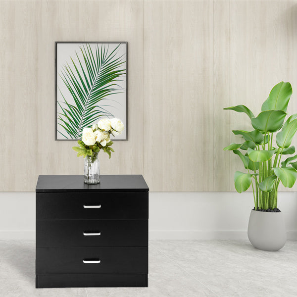 3-Drawer Bedside Storage Table – Black Minimalist Design
