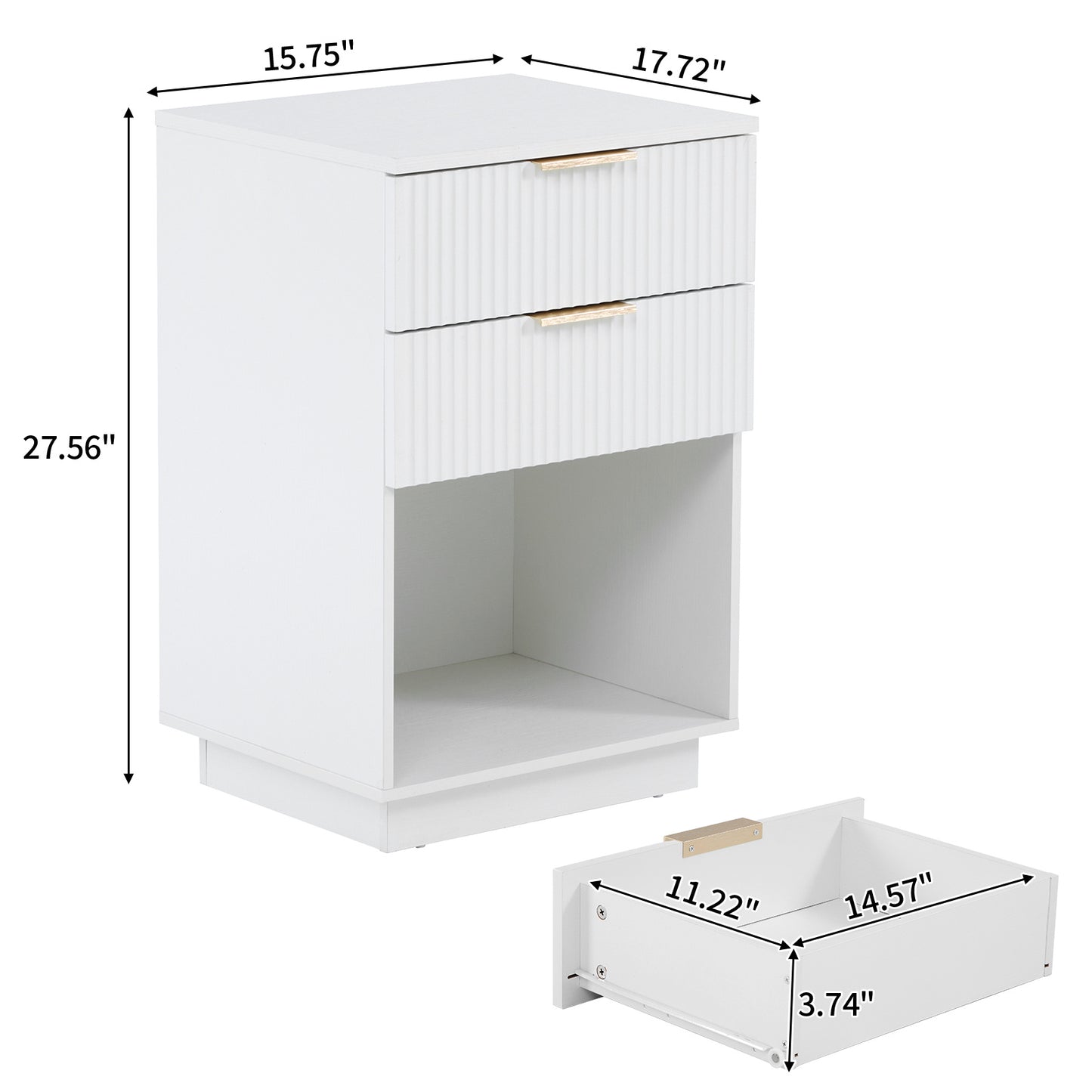 White 2-Drawer Bedside Cabinet – Wave Pattern, Compact & Stylish