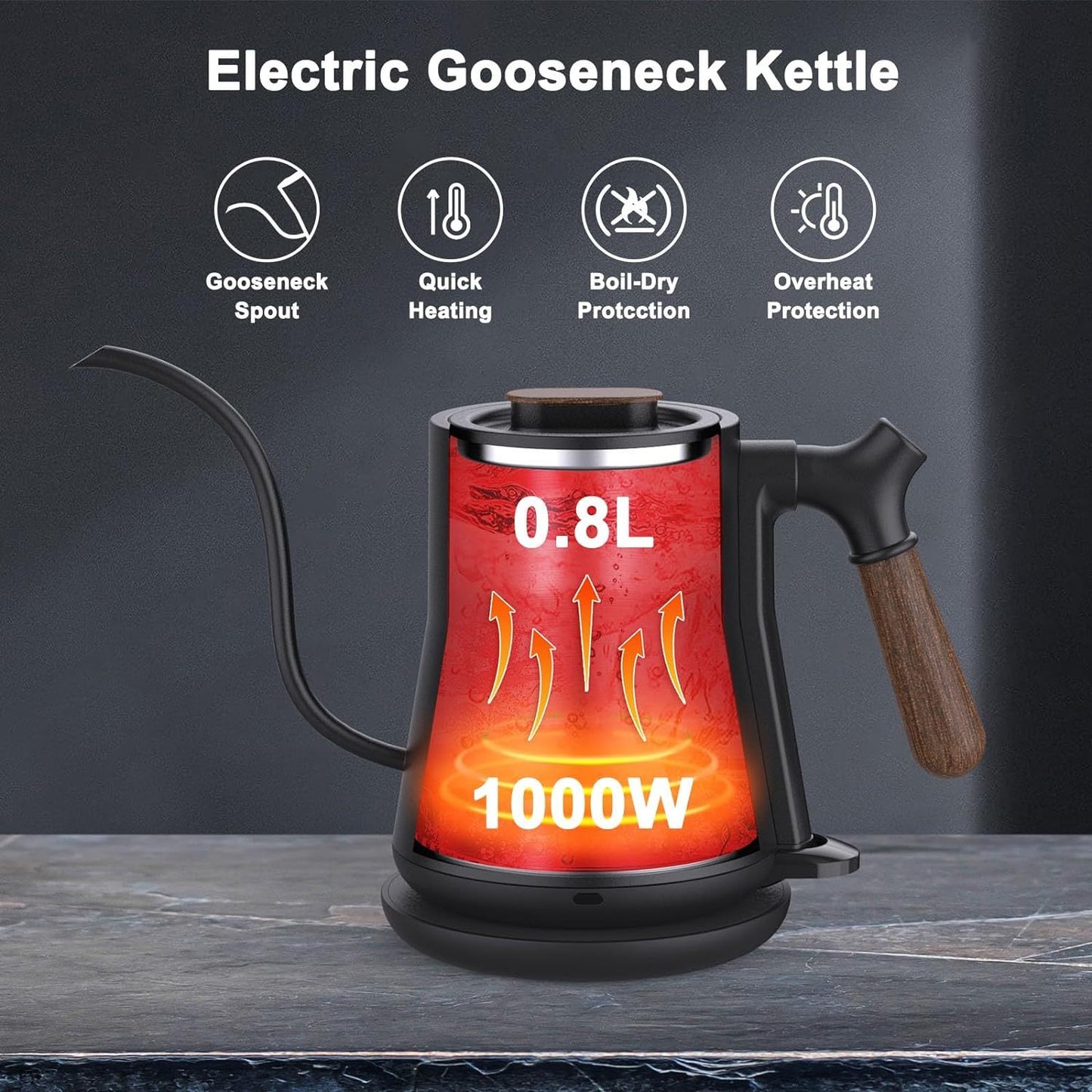 Stainless Steel Gooseneck Electric Kettle Auto Shutoff