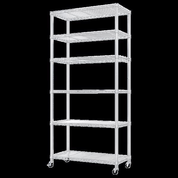 Six Layer Segmented Display Rack With Rubber Wheels M8 Adjustable Feet And 4 S-hooks For Free Adjustment Of Layer Spacing