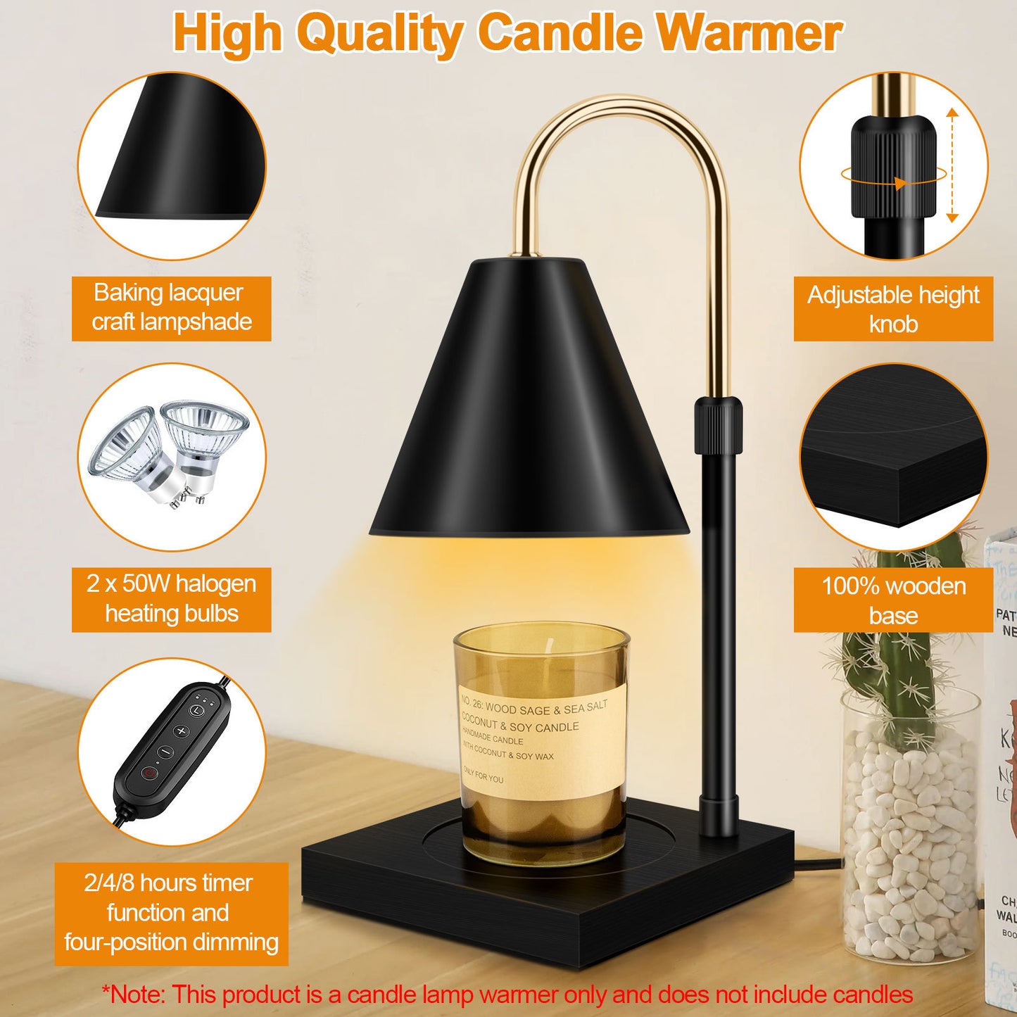Candle Warmer Lamp Dimmable With Timer, Height Adjustable Set
