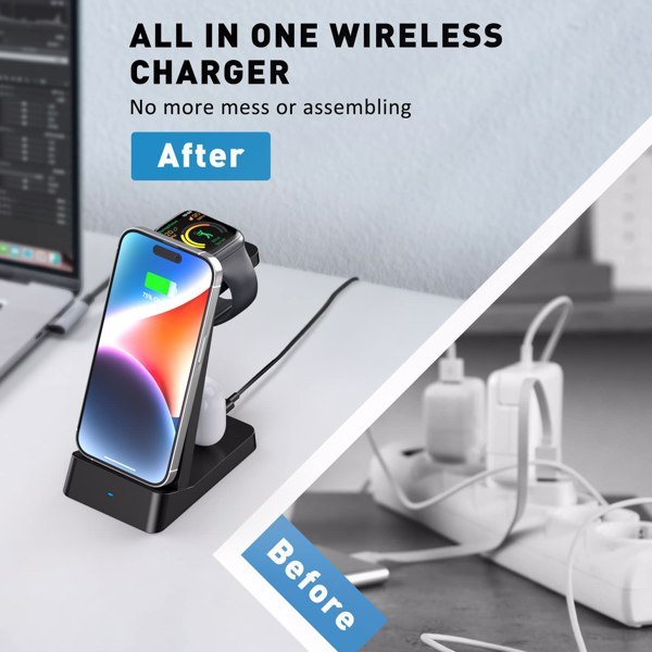 3-in-1 Wireless Charging Station – Fast 18W Charger for Apple & Android