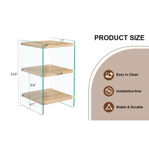 3-Tier Bedside Cabinet with Glass Panels & MDF Wood Finish