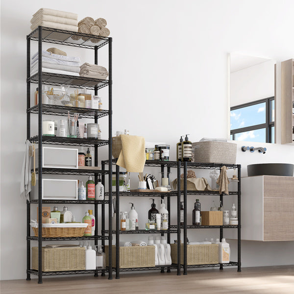 8-Tier Adjustable Storage Rack – Heavy-Duty Steel Shelving with Hooks