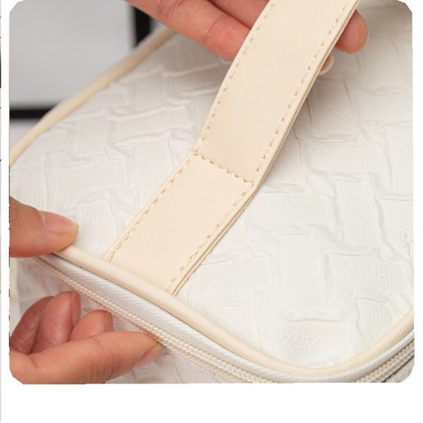 White Large-Capacity Travel Makeup Bag – Waterproof & Portable