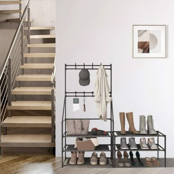 5-Tier Freestanding Entryway Shoe & Coat Rack with 8 Hooks