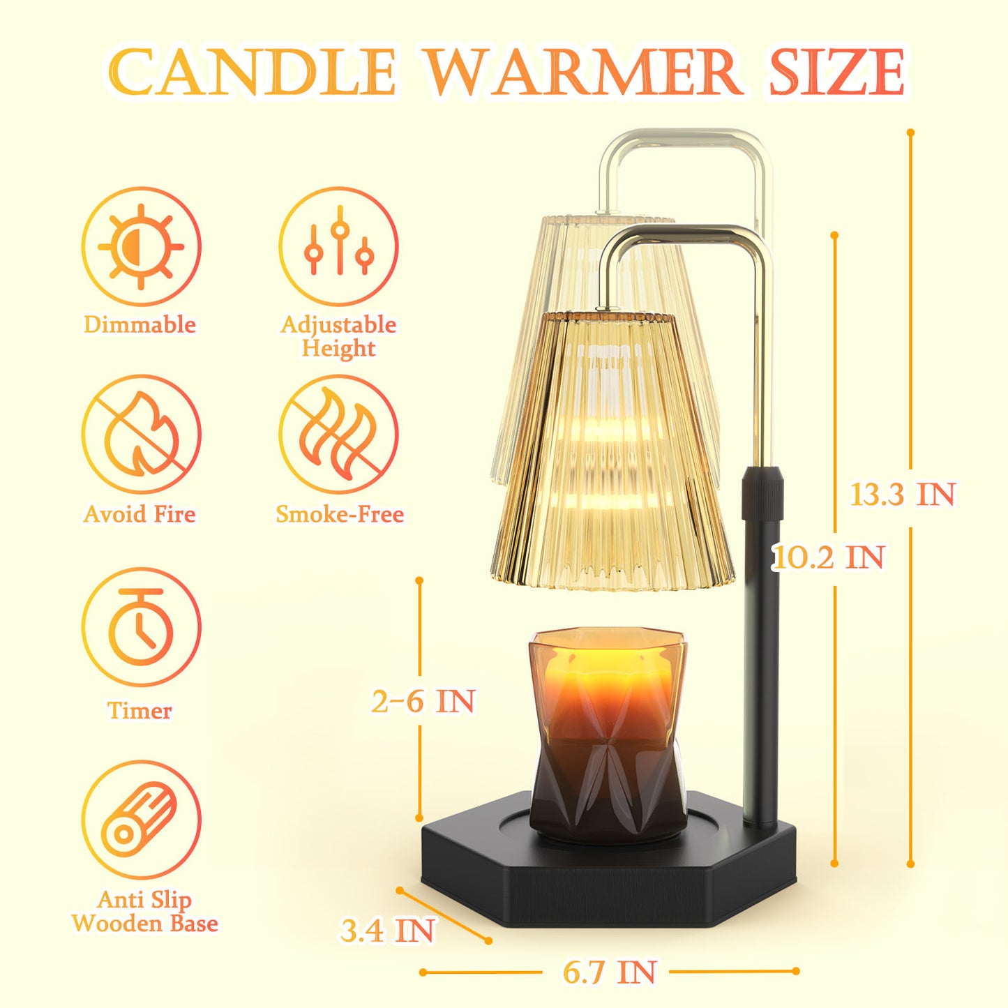 Candle Warmer Lamp Dimmable With Timer, Height Adjustable Set