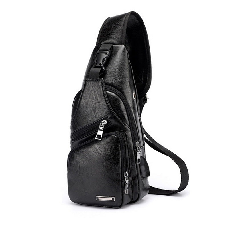 PU Leather USB Charging Chest Crossbody Bag