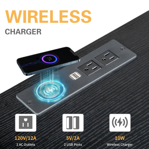 3-Drawer LED Bedside Table with USB Ports & Wireless Charging – Black
