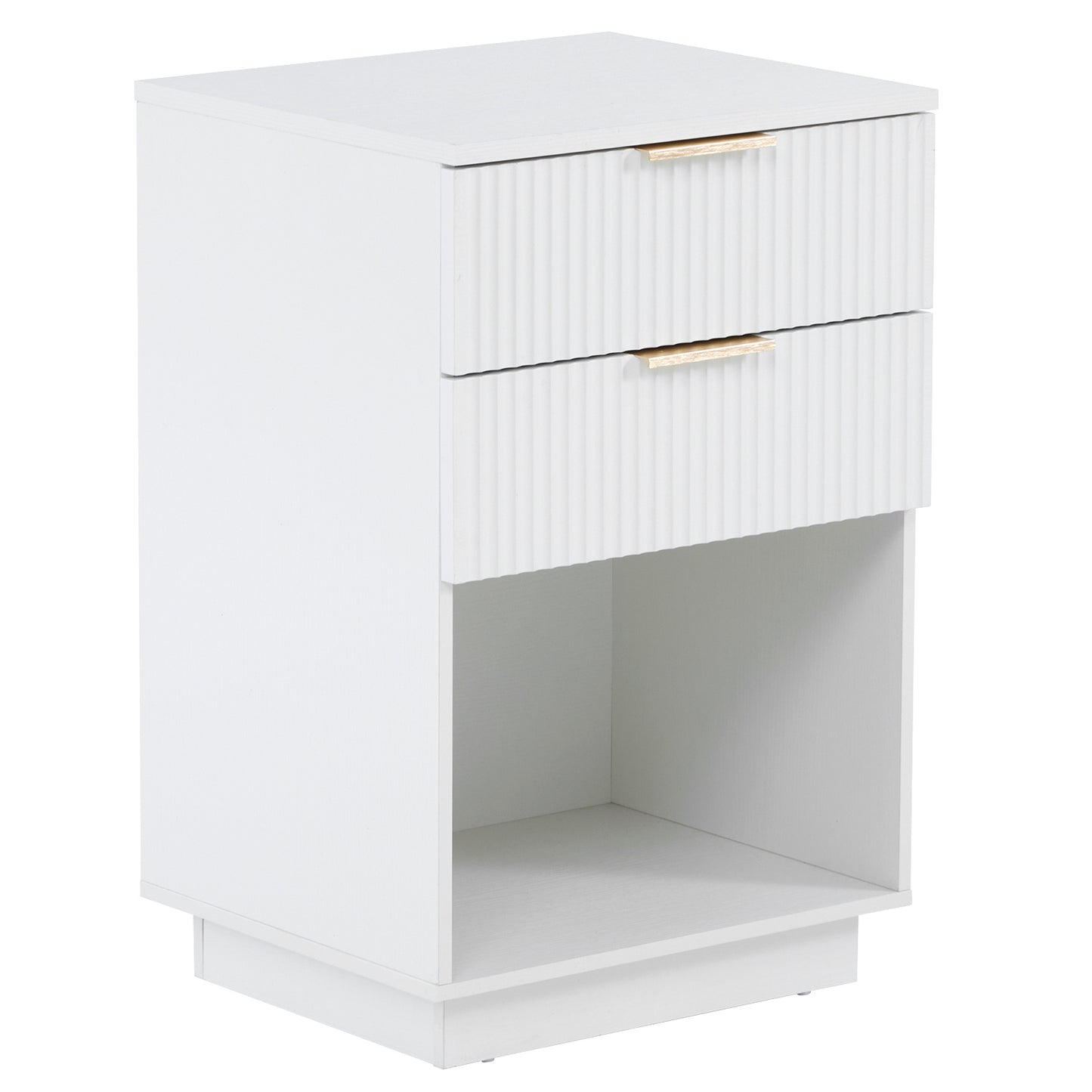 White 2-Drawer Bedside Cabinet – Wave Pattern, Compact & Stylish