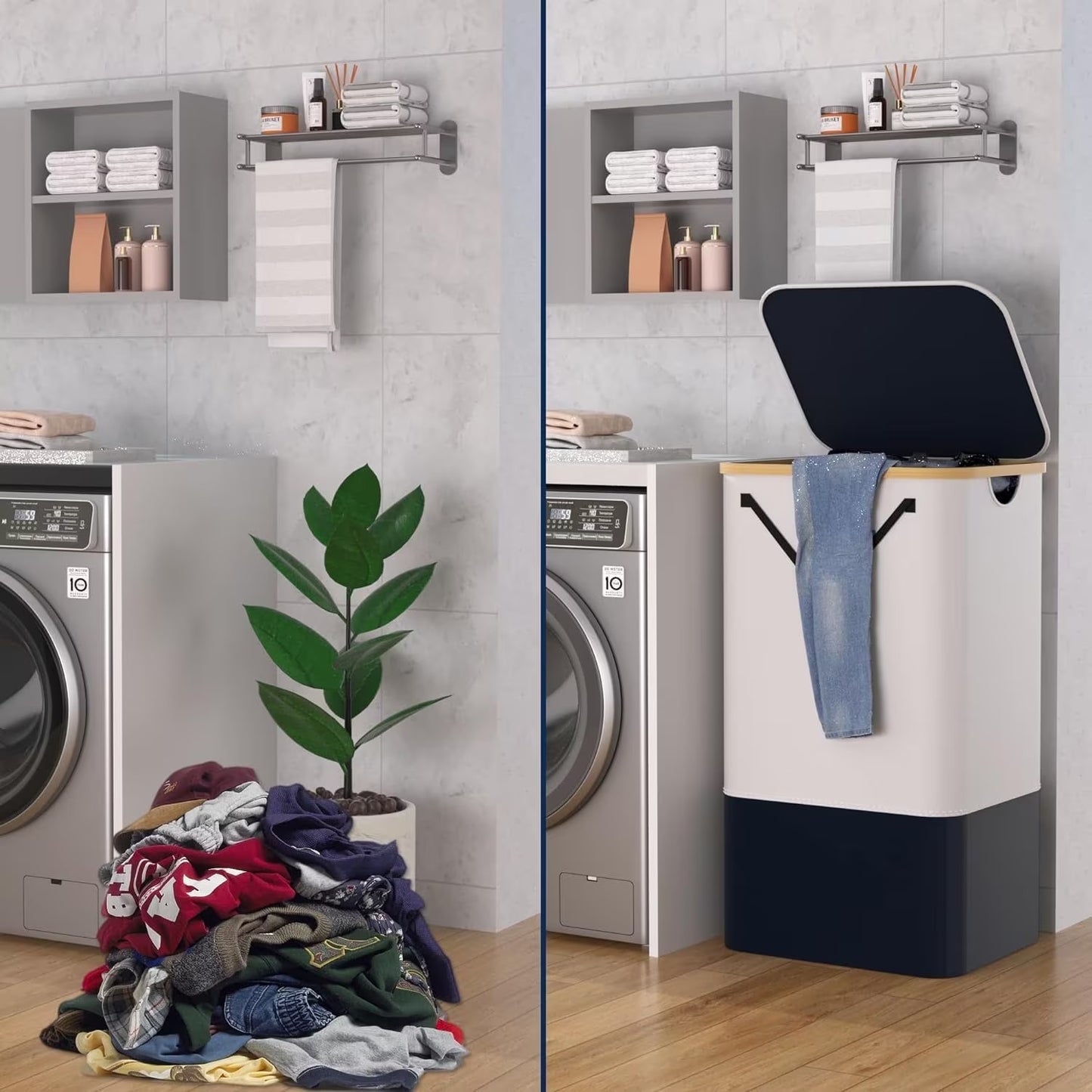 100L Laundry Hamper with Lid & Removable Bag Organizer