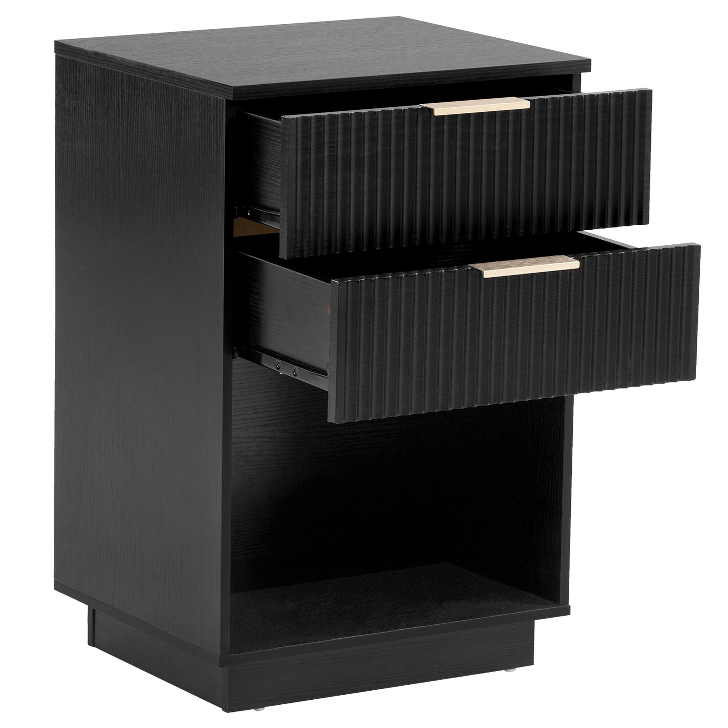 Black 2-Drawer Bedside Cabinet – Wave Pattern Design, Compact Storage