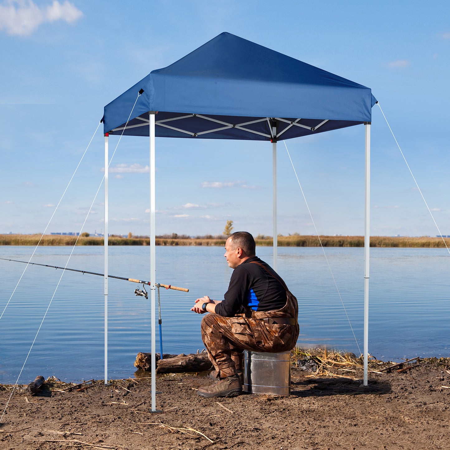 5x5ft Foldable Outdoor Awning – Blue, UV-Resistant & Waterproof Canopy