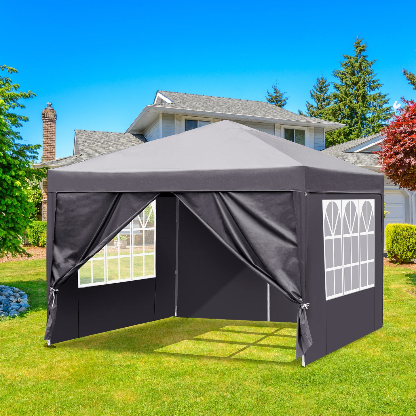 10x10ft Portable Canopy Tent with 4 Sidewalls – Dark Grey