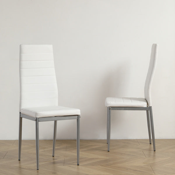 Set of 4 PU Leather Dining Chairs – High Back & Metal Frame