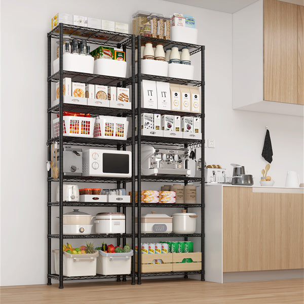 8-Tier Adjustable Storage Rack – Heavy-Duty Steel Shelving with Hooks
