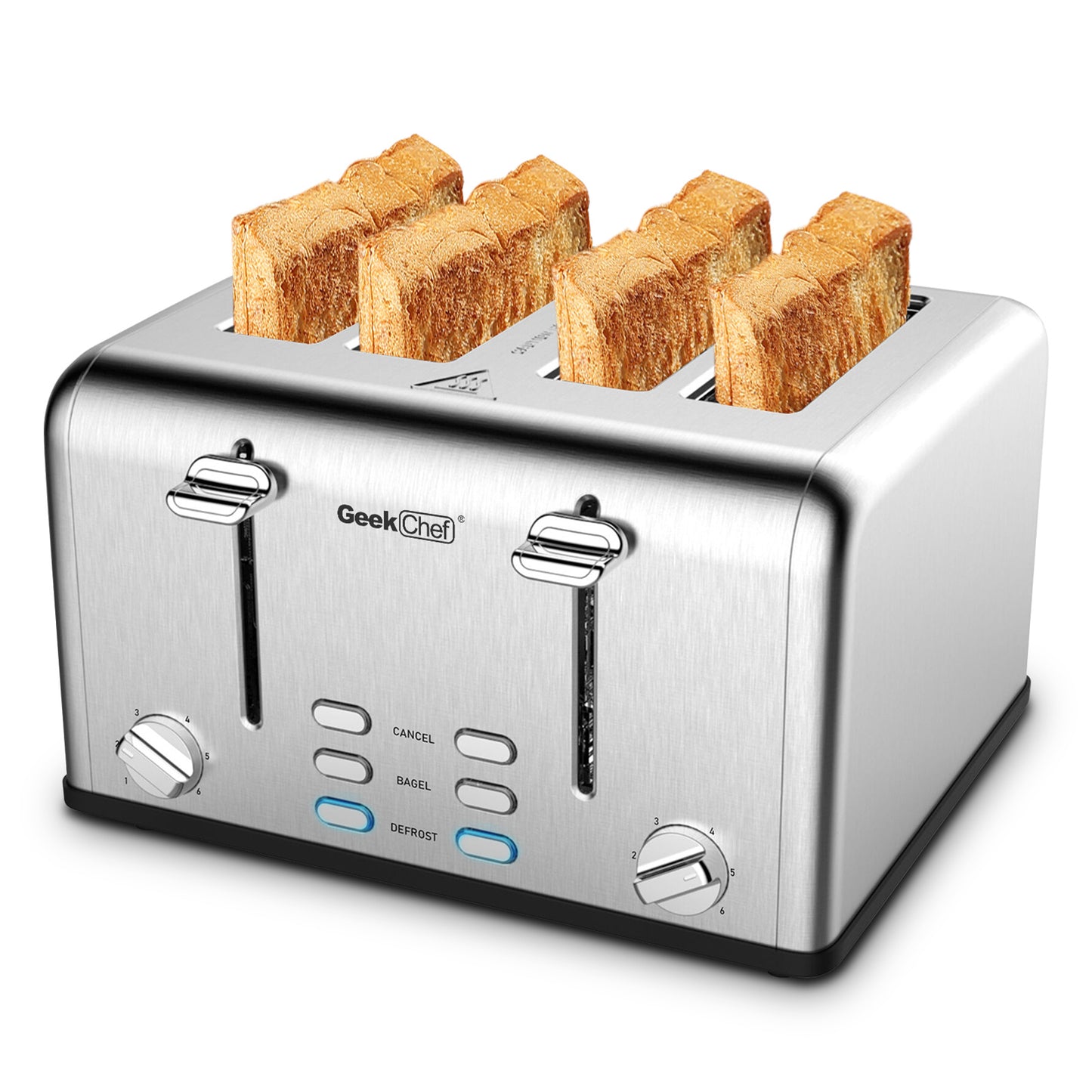 Stainless Steel Wide Slot 4 Slice Toaster Dual Control Panels
