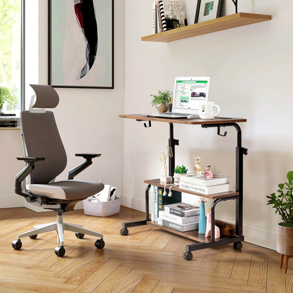Adjustable Computer Desk with USB Ports & AC Outlets – Retro Brown