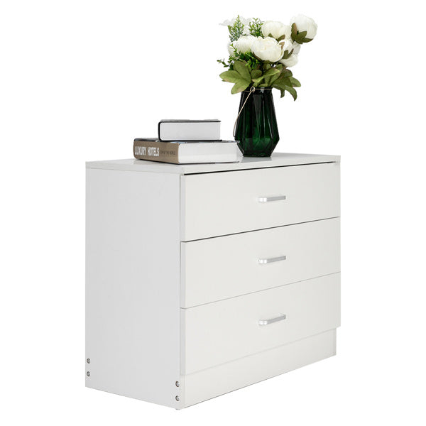 3-Drawer Bedside Table – White, Minimalist Storage Cabinet