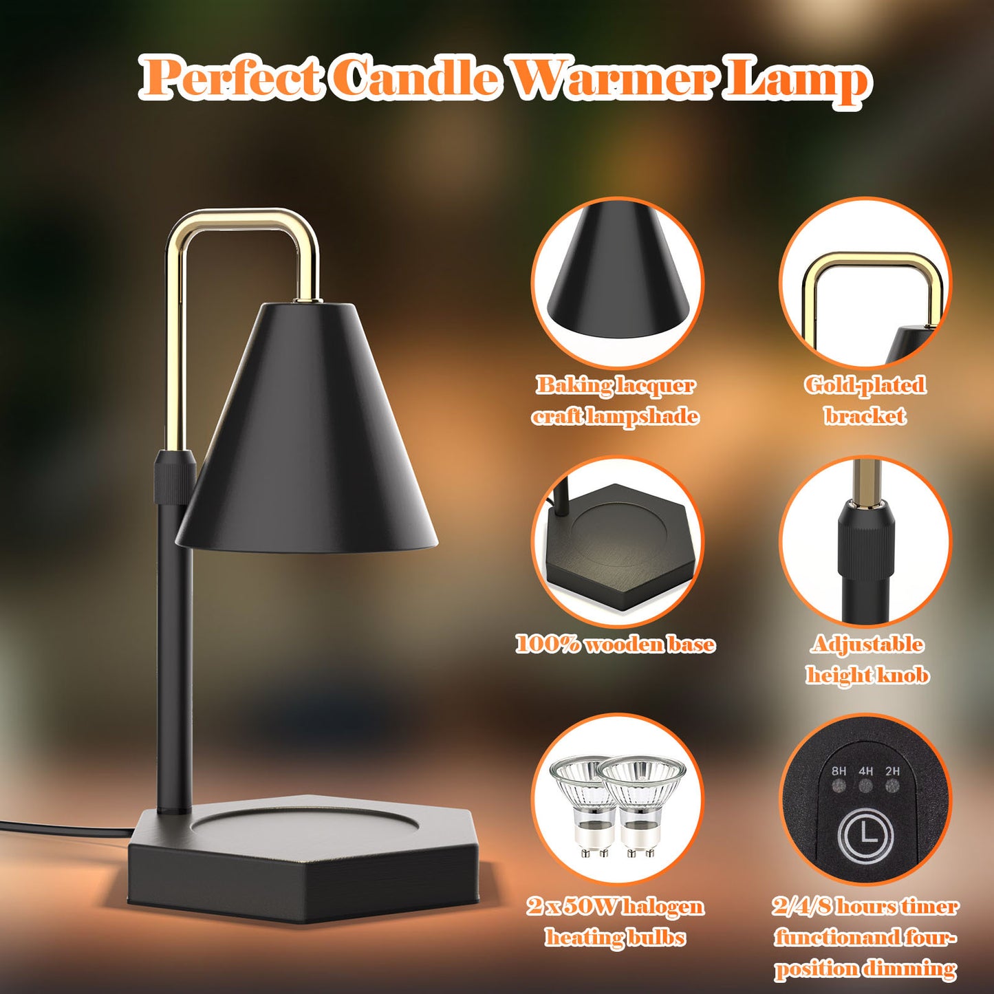 Candle Warmer Lamp Dimmable With Timer, Height Adjustable Set