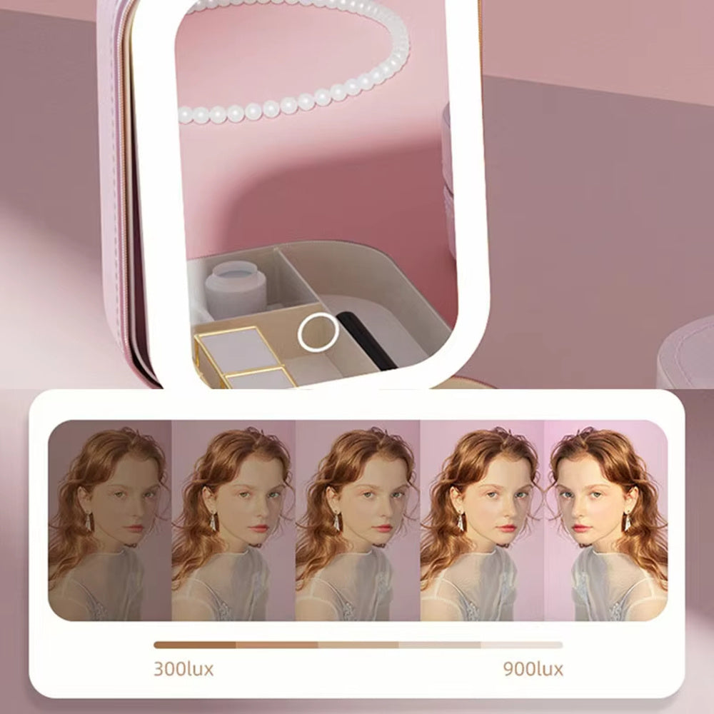 LED Mirror Makeup Bag Portable Cosmetic Storage Box