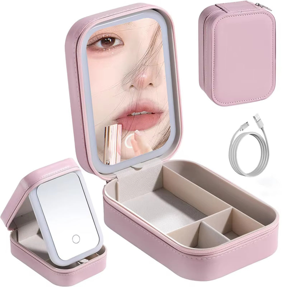 LED Mirror Makeup Bag Portable Cosmetic Storage Box