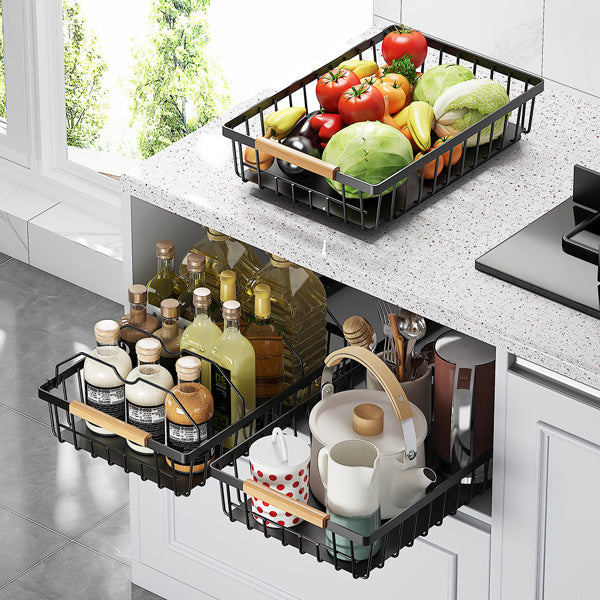 2-Pack Pull-Out Cabinet Organizers – Metal Sliding Storage Shelves