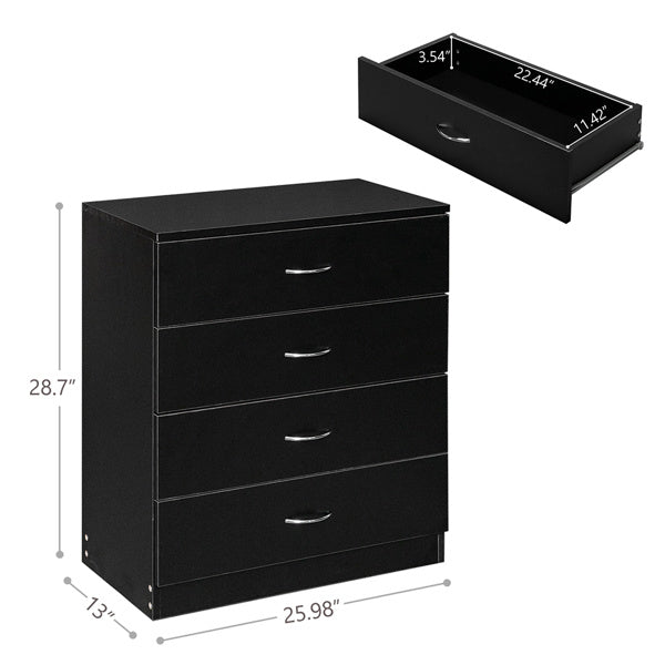 4-Drawer Bedside Storage Cabinet – Black Minimalist Design