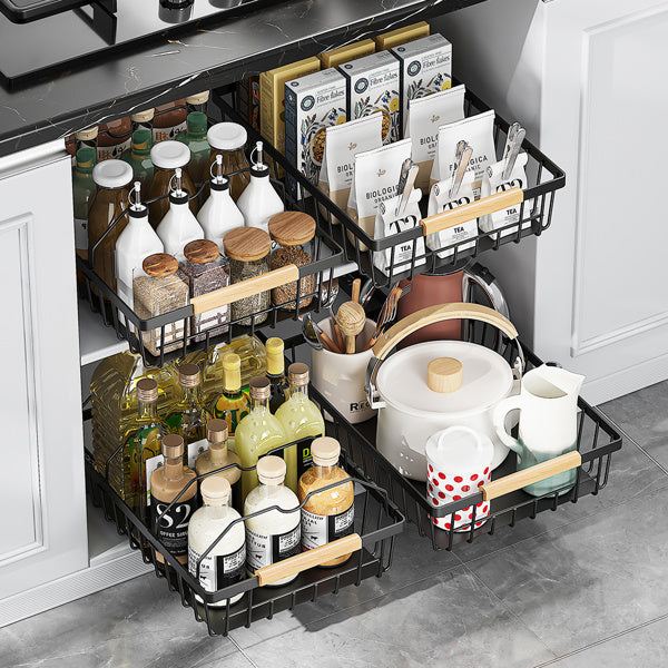 2-Pack Pull-Out Cabinet Organizers – Metal Sliding Storage Shelves