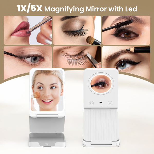 Rechargeable Travel Makeup Mirror with LED Lights & 5X Magnification