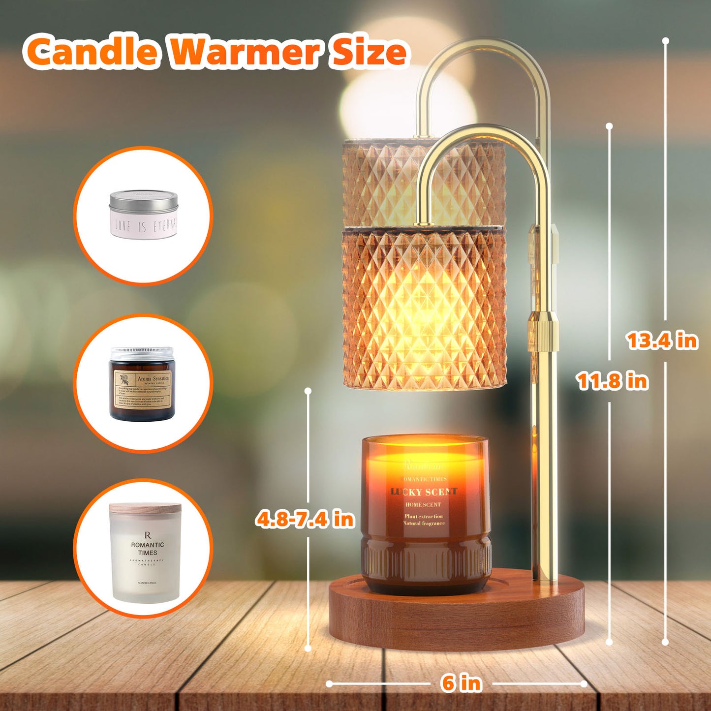 Candle Warmer Lamp Dimmable With Timer, Height Adjustable Set