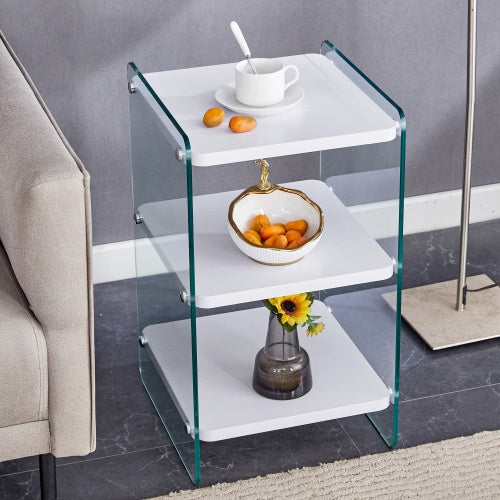 3-Tier Bedside Cabinet with Glass Panels & MDF Wood Finish